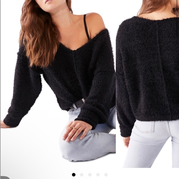 Free People Icing V neck Pull over sweater eyelash solid size small knit chunky - Picture 13 of 13